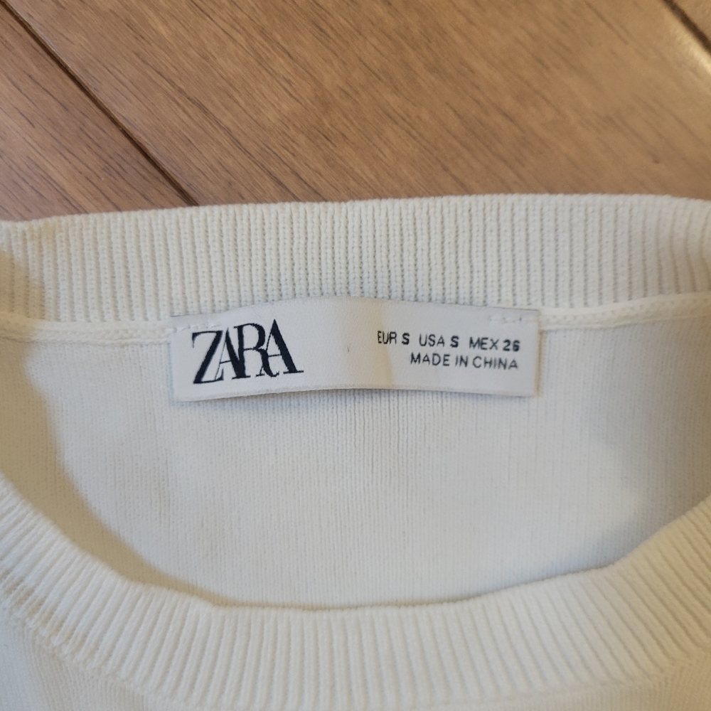 ZARA Cream Knit Top Lace Ruffle Short Sleeve Size S - Picture 2 of 4